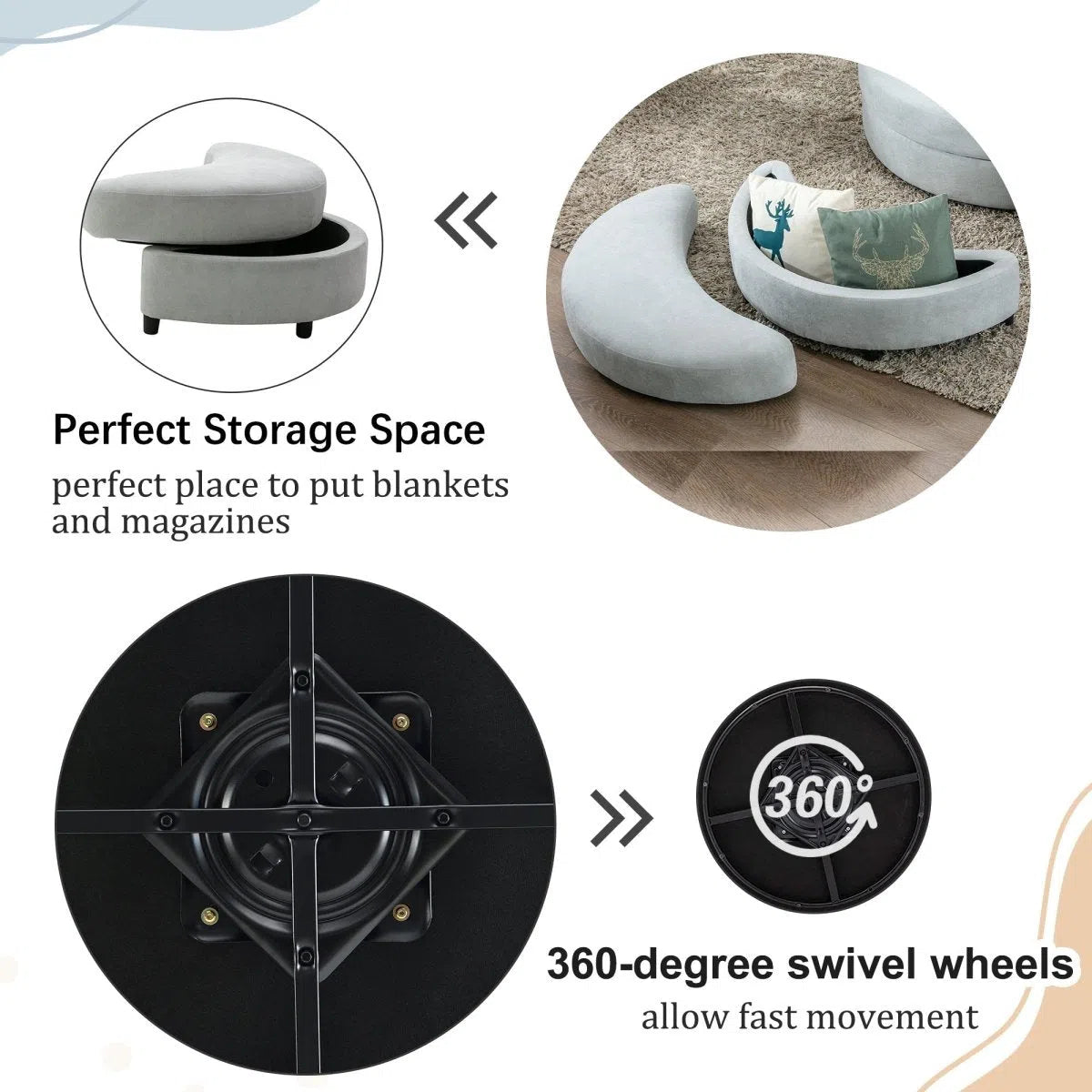 Orisfur. 360&deg; Swivel Accent Barrel Chair with Storage Ottoman &amp; 4 Pillows Home Decor by Design