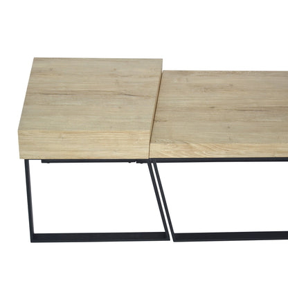Rectangular Wooden Coffee Table with Metal Frame, Oak Brown and Black Home Decor by Design