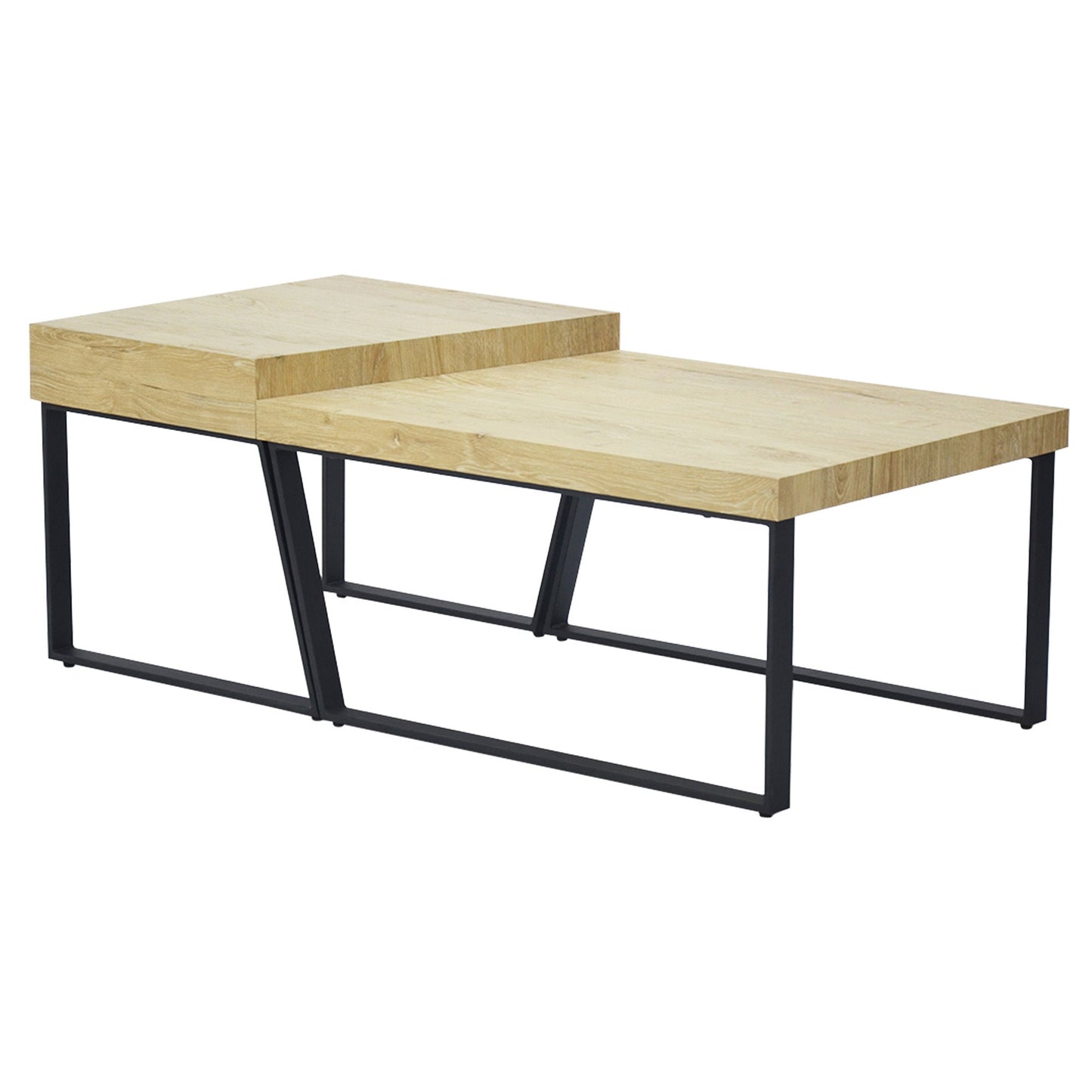 Rectangular Wooden Coffee Table with Metal Frame, Oak Brown and Black Home Decor by Design