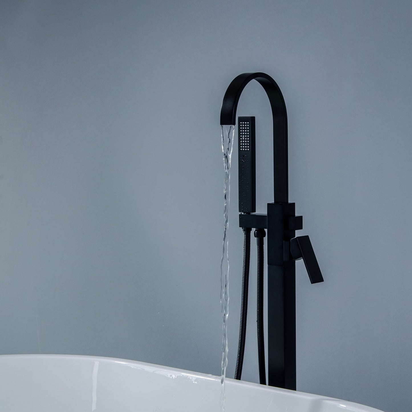 Single-Handle Freestanding Floor Mount Roman Tub Faucet Bathtub Filler with Hand Shower in Matte Black Home Decor by Design