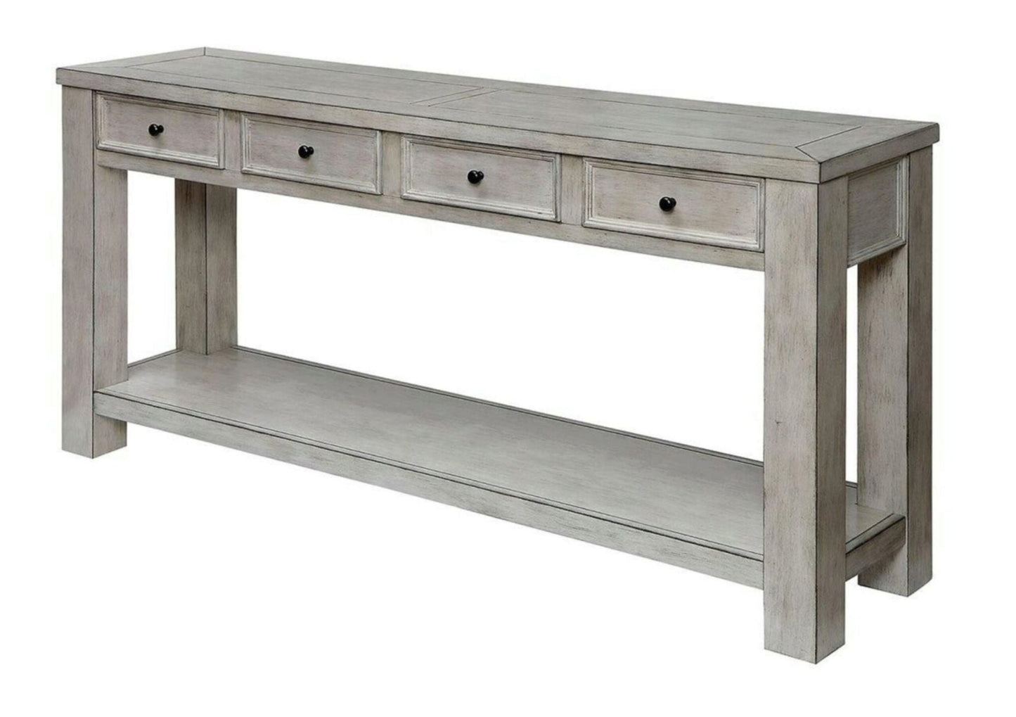 Sofa Table Antique White Rustic Solid wood Storage Table Open Shelf Bottom Living Room 1pc Side Table. Home Decor by Design