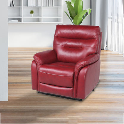 Top-Grain Leather Motion Recliner - Contemporary Style, Control Panel - USB Charging, Home Button - Wine Home Decor by Design