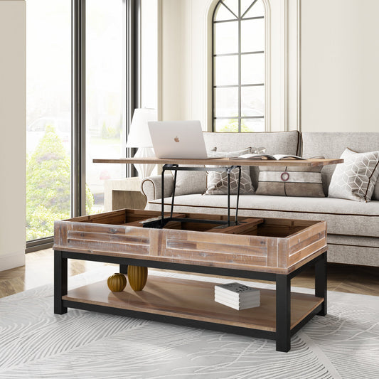 U-style Lift Top Coffee Table with Inner Storage Space and Shelf (As same As WF198291AAN) Home Decor by Design