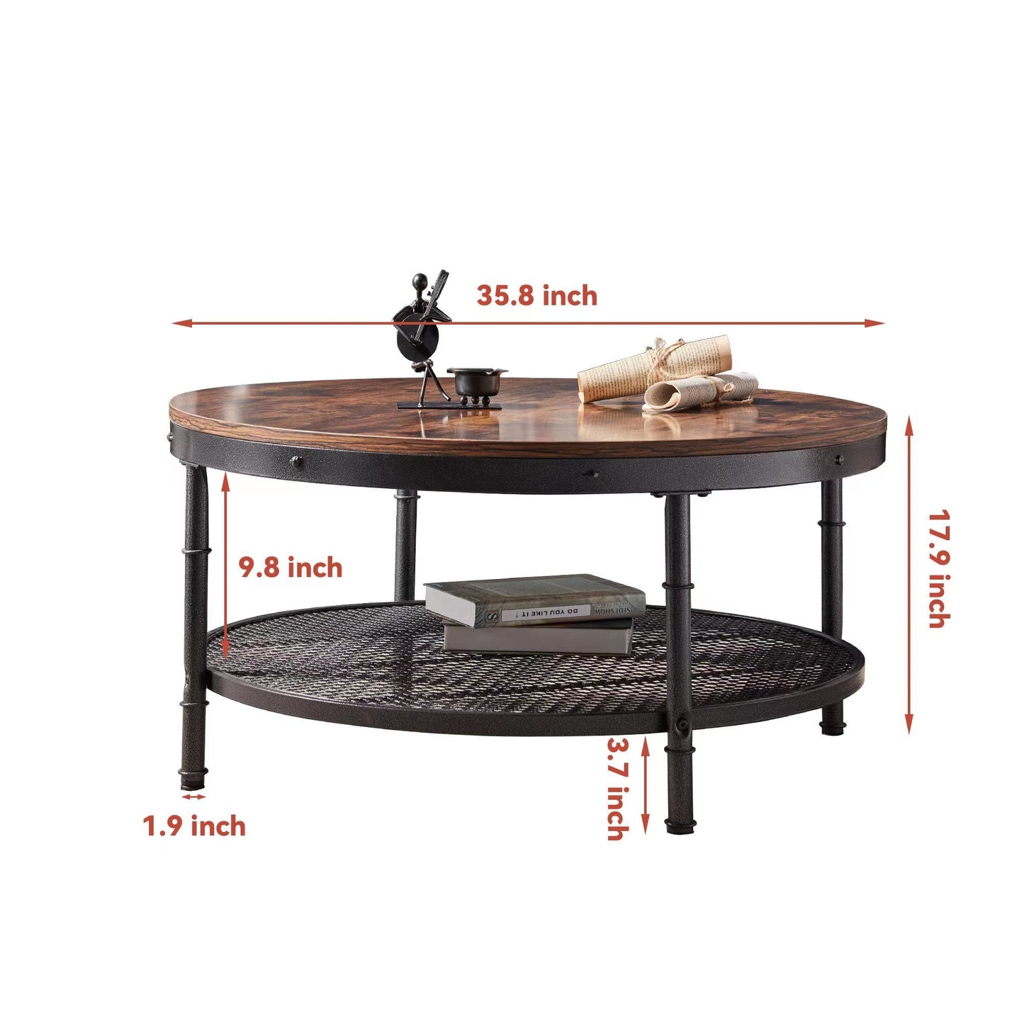WESOME 2-Tier Single Panel Round Coffee Table with 3D Texture Metal Frame and Mesh Home Decor by Design