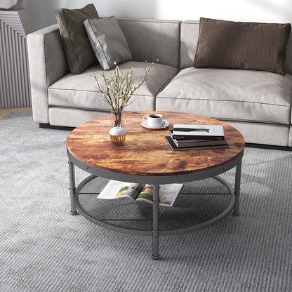 WESOME 2-Tier Single Panel Round Coffee Table with 3D Texture Metal Frame and Mesh Home Decor by Design
