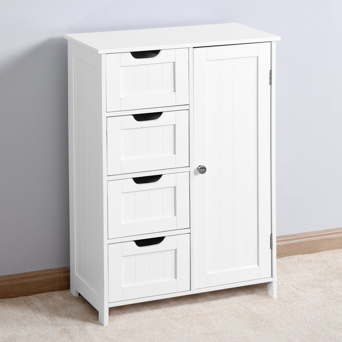 White Bathroom Storage Cabinet, Floor Cabinet with Adjustable Shelf and Drawers Home Decor by Design
