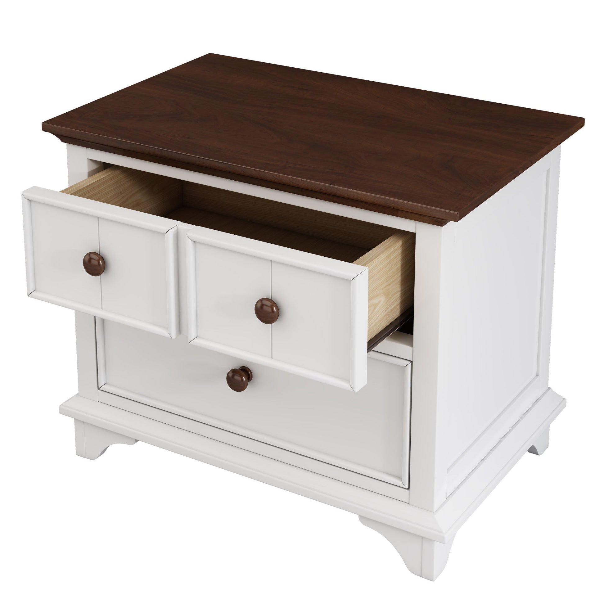 Wooden Captain Two-Drawer Nightstand Kids Night Stand End Side Table for Bedroom, Living Room, Kids' Room, White+Walnut Home Decor by Design