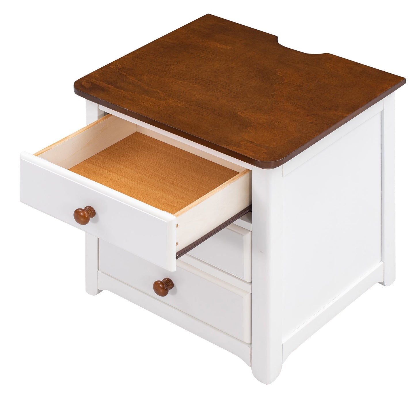 Wooden Nightstand with USB Charging Ports and Three Drawers,End Table for Bedroom,White+Walnut Home Decor by Design