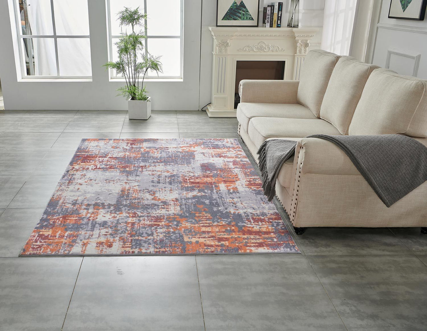ZARA Collection Abstract Design Grey Brown and Rust Machine Washable Super Soft Area Rug Home Decor by Design