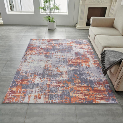 ZARA Collection Abstract Design Grey Brown and Rust Machine Washable Super Soft Area Rug Home Decor by Design