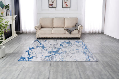 ZARA Collection Abstract Design Silver Blue Machine Washable Super Soft Area Rug Home Decor by Design