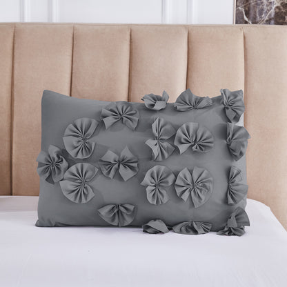 3 Piece Gray Burrterfly Flower Applique Collection Comforter Set
