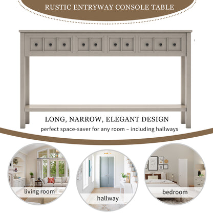 TREXM Rustic Entryway Console Table, 60" Long Sofa Table with two Different Size Drawers and Bottom Shelf for Storage (Gray Wash)