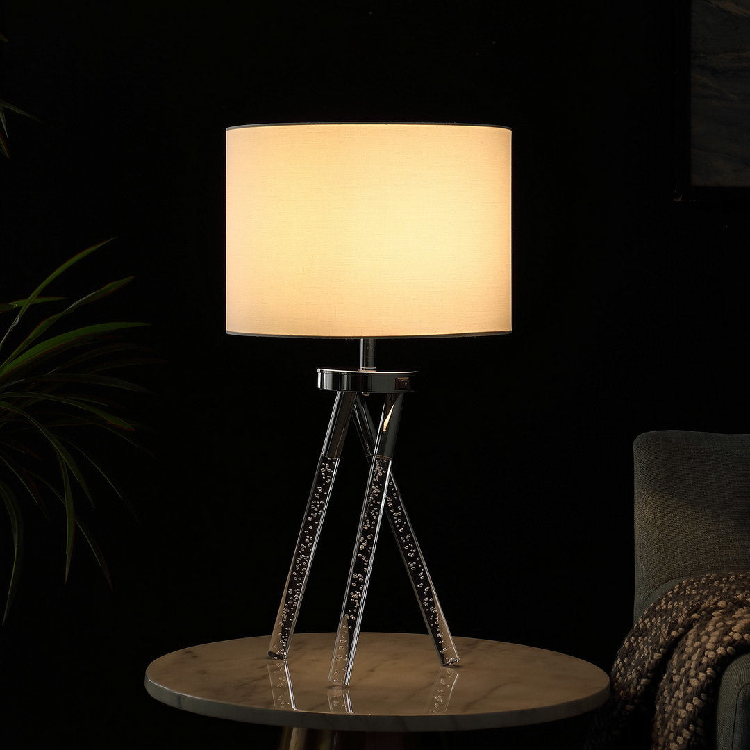26.25" In Mid Century Birgit Led Acrylic Tapered Legs Silver Metal Table Lamp