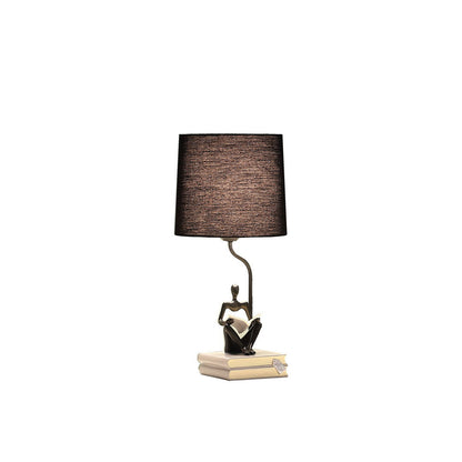 20.5" In Modern Reader Black Sitting A Gray Stack Of Books Polyresin Table Lamp