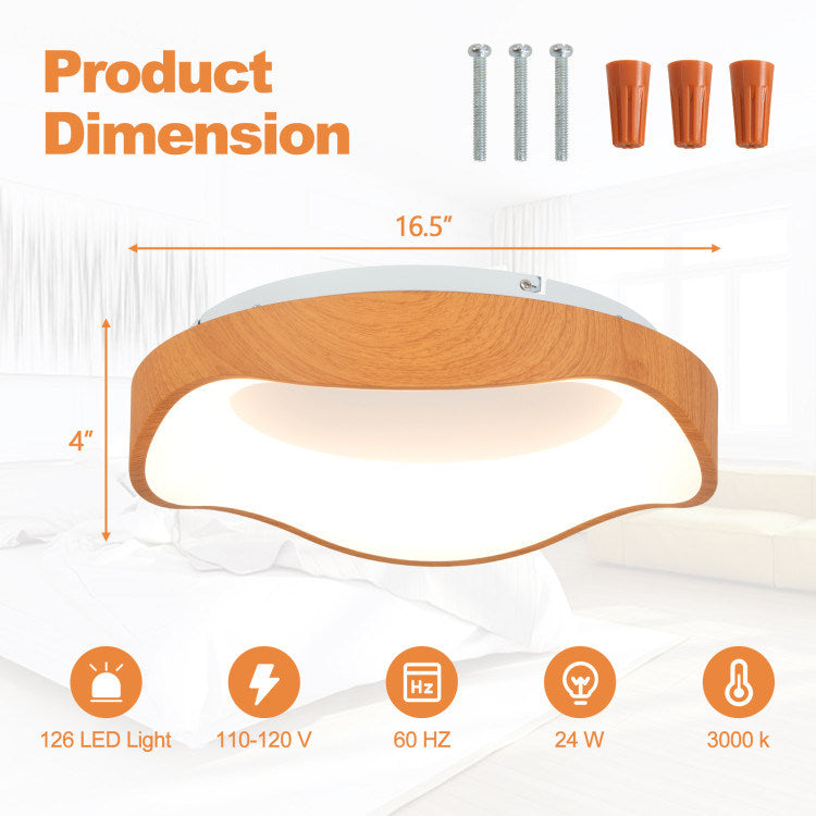 24W Modern LED Mount Ceiling Light with Wood Pattern and Metal Frame