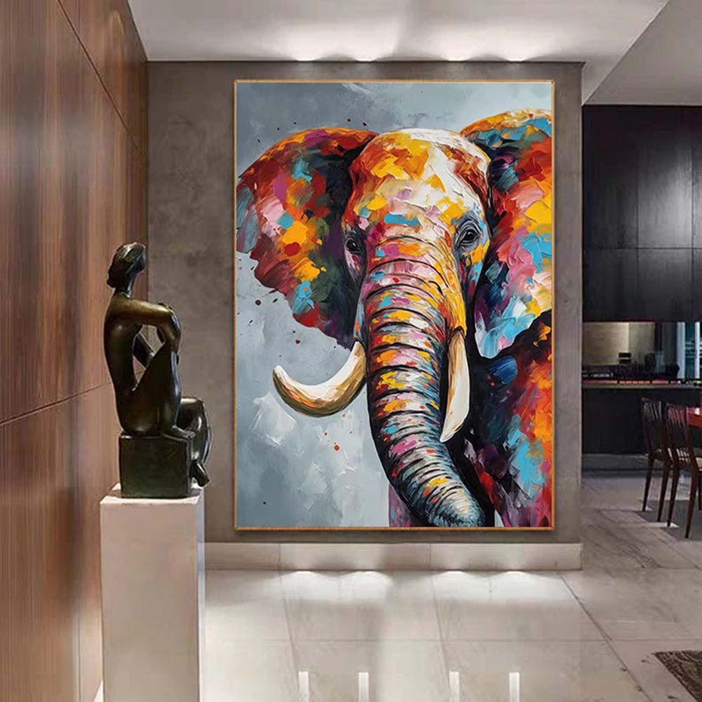 Hand Painted Oil Painting Boho Wall decor Colorful elephant Oil Painting on Canvas animal painting art large 3d wall art original painting Texture Acrylic custom oil