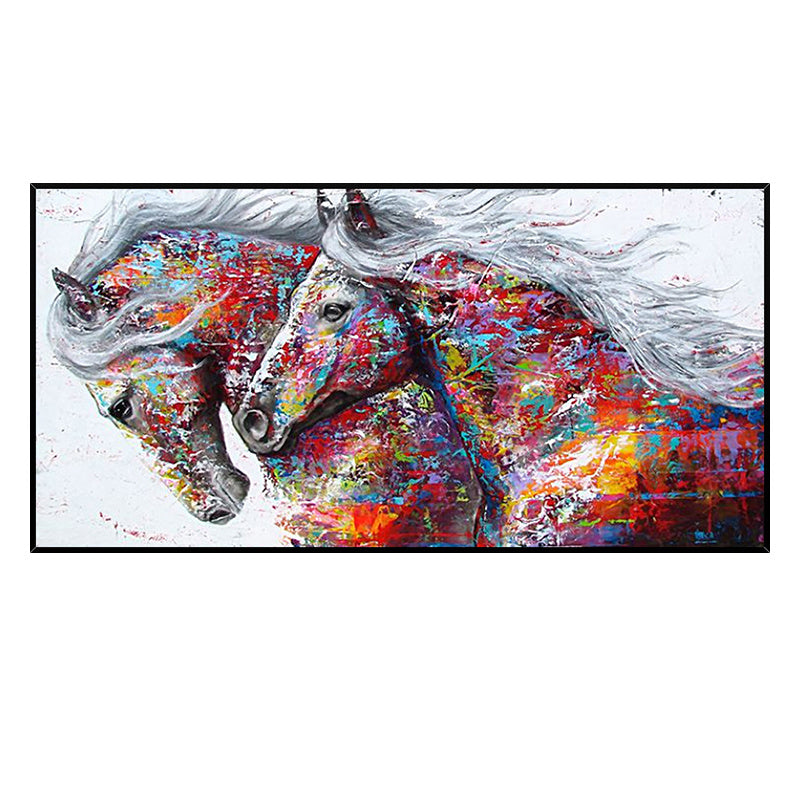 Two Running Horses Canvas Oil Painting Wall Art Pictures Modern Abstract Animal Prints and Posters for Living Room Decor No Frame