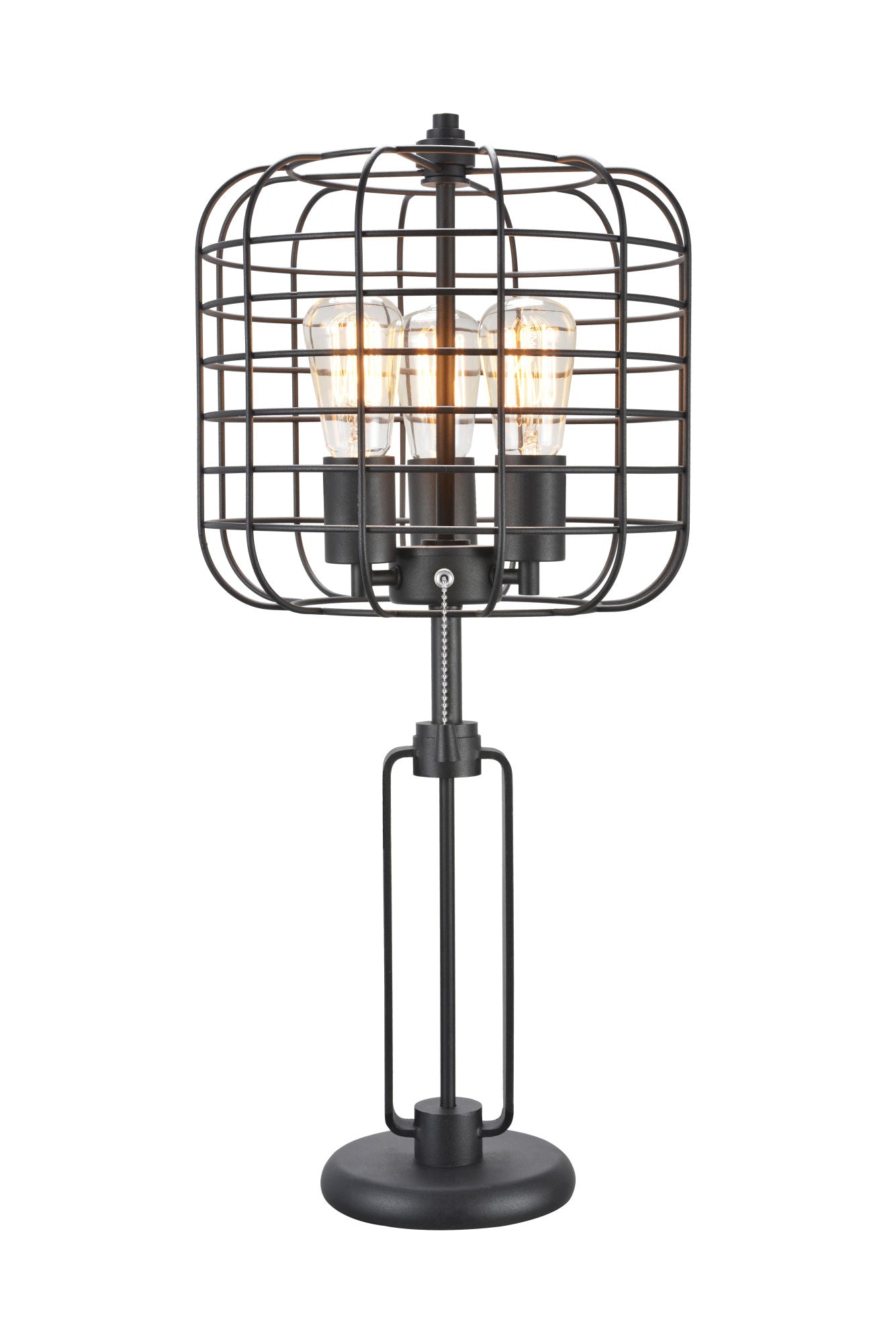 26"H BLACK INDUSTRIAL WIRE CAGE TABLE LAMP W/ EDISON BULB (1PCS/CNT)(2.96/14.43)