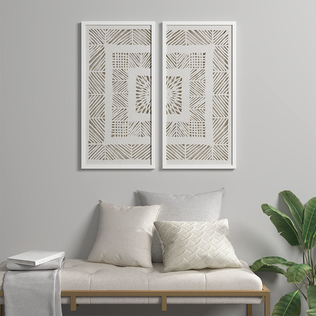 Framed Geometric Rice Paper Panel 2-piece Shadowbox Wall Decor Set