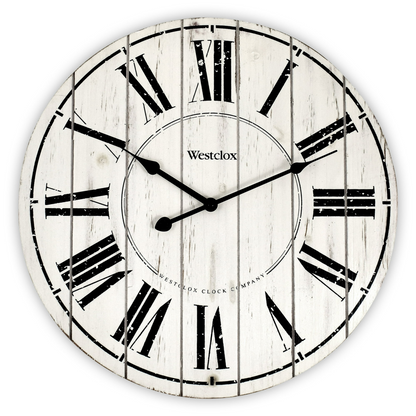 18" White Washed Wood Analog QA Wall Clock with Distressed Finish
