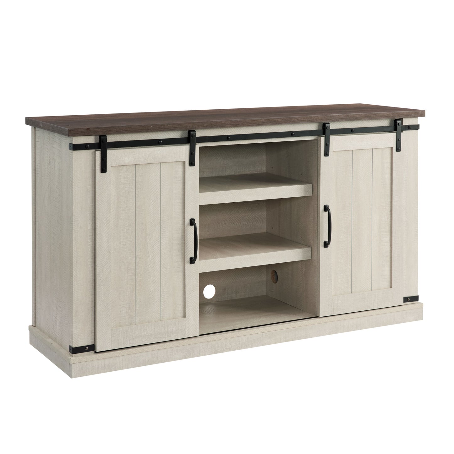 Classic Farmhouse Media TV Stand Transitional Entertainment Console for TV Up to 60" with Sliding Doors and Open Storage Space, Light Gray, 54.5"W*15.75"D*30.5"H