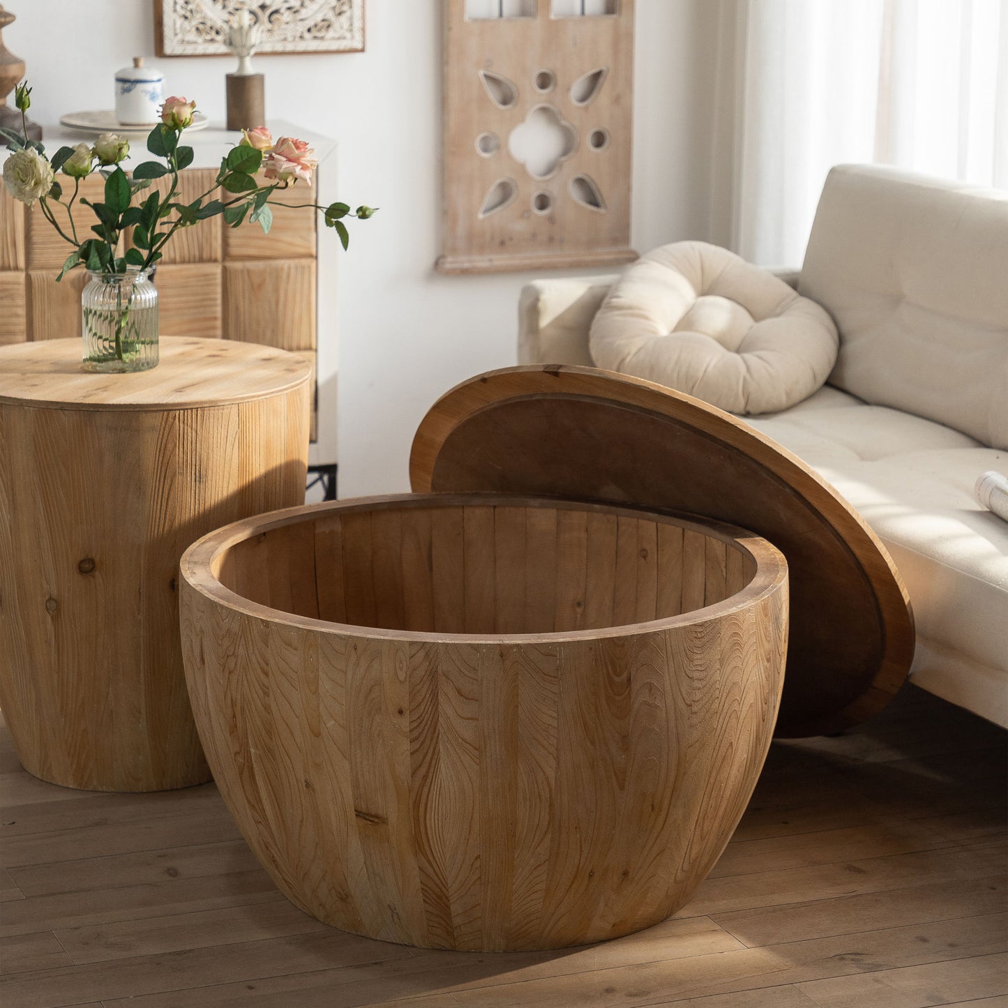 31.50"Vintage Style Bucket Shaped Coffee Table for Office, Dining Room and Living Room