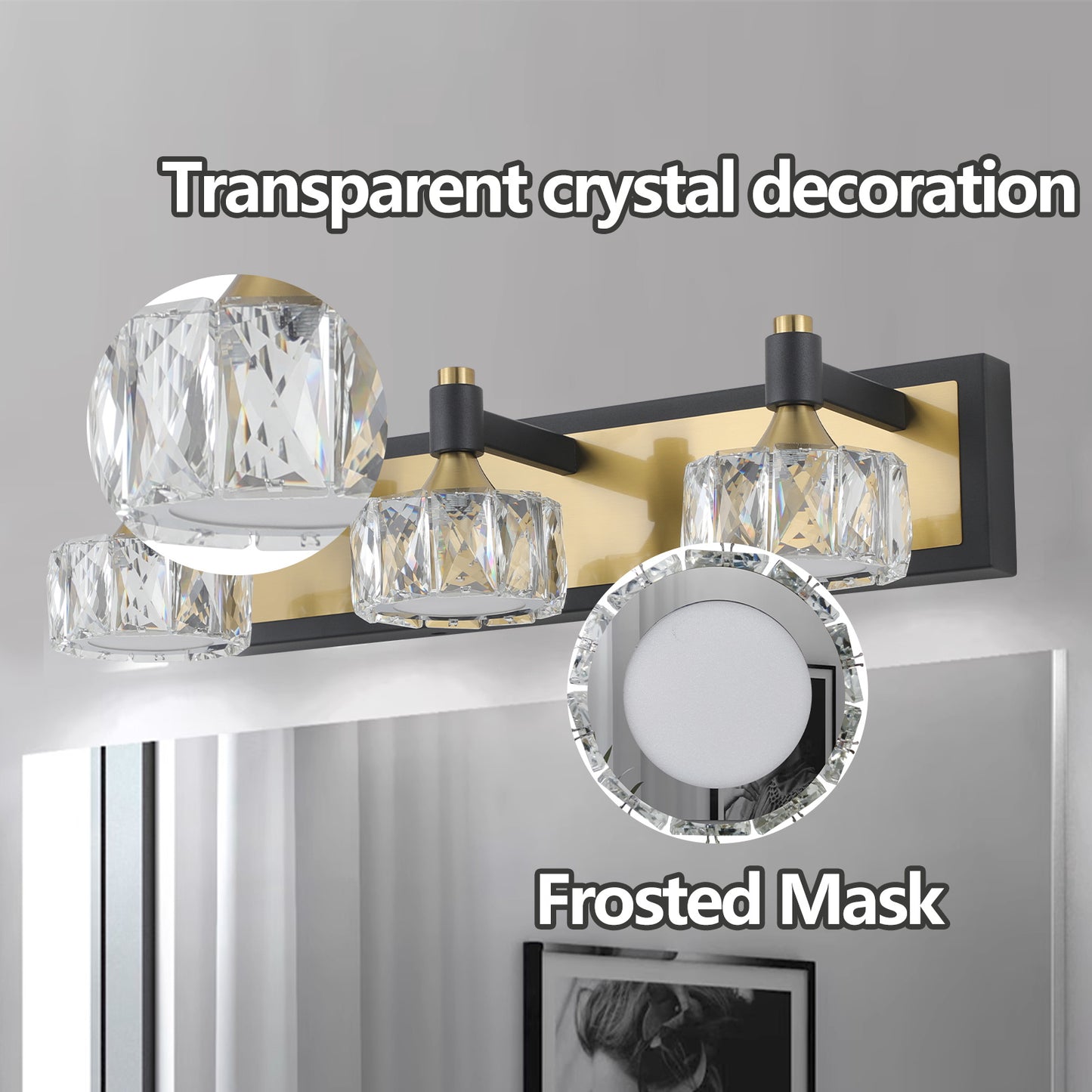 LED 3-Light Modern Crystal Bathroom Vanity Light Over Mirror Bath Wall Lighting Fixtures