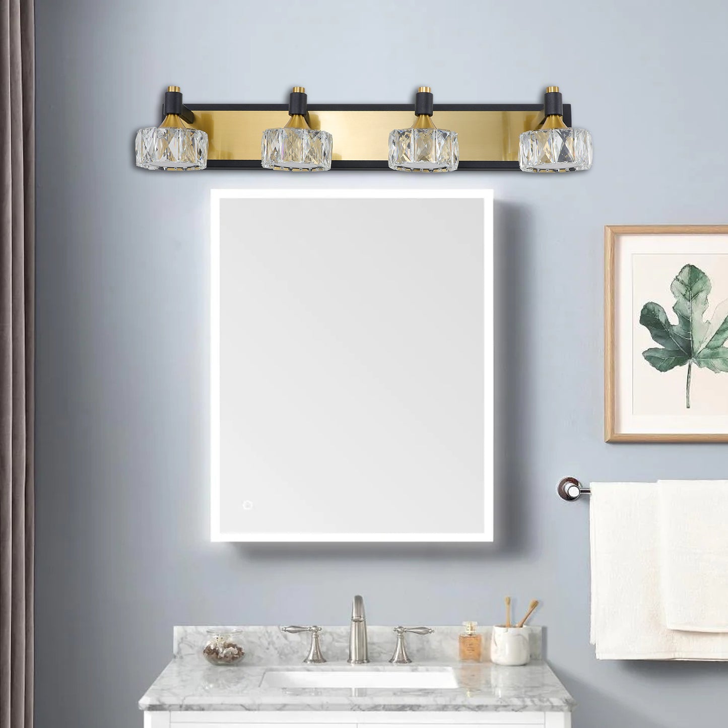 LED 4-Light Modern Crystal Bathroom Vanity Light Over Mirror Bath Wall Lighting Fixtures