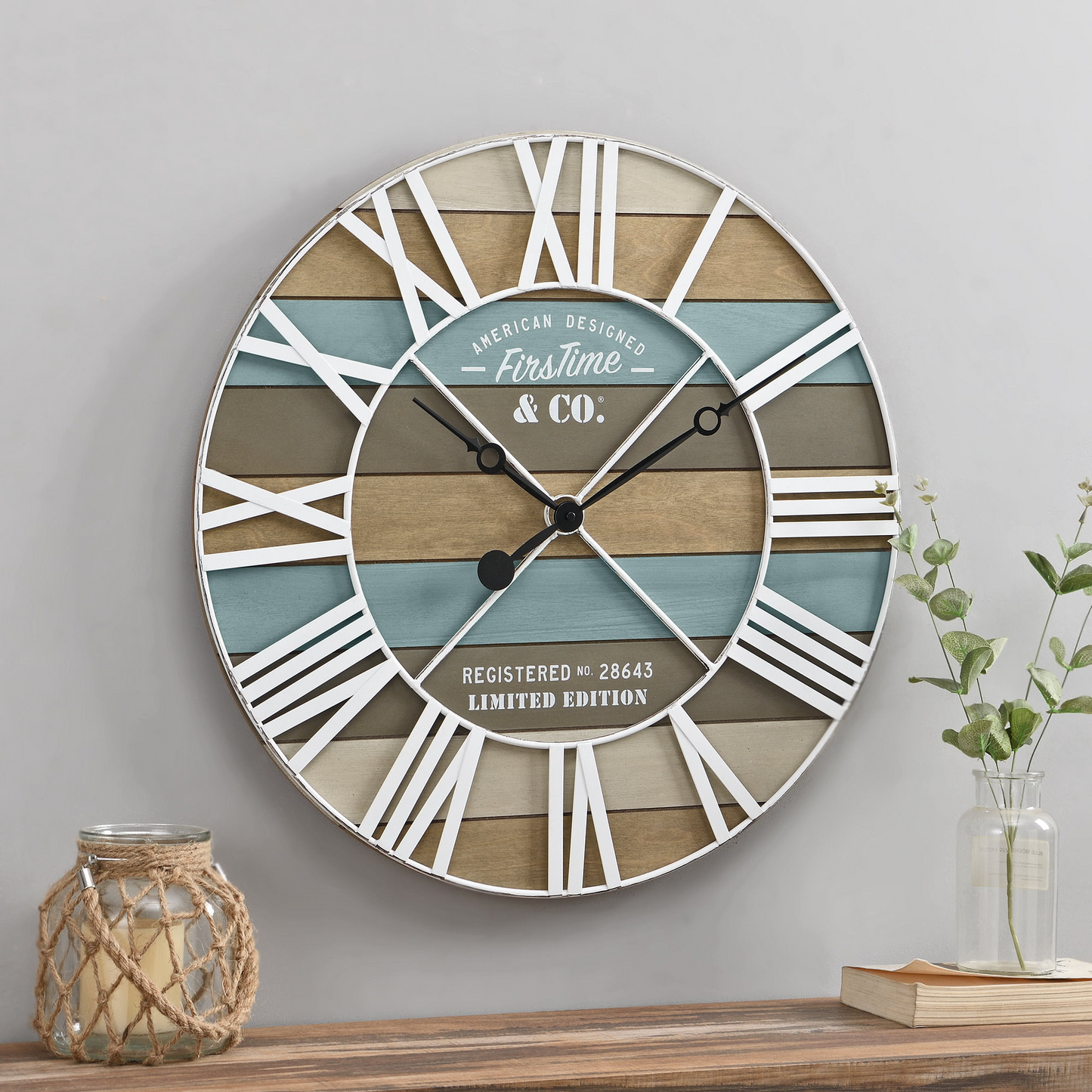 FirsTime & Co. Blue Maritime Planks Wall Clock, Farmhouse, Analog, 24 x 2 x 24 in
