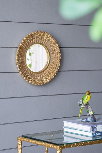14" Gold Beaded Sunburst Mirror, Round Accent Wall Mirror - Home Decor by Design