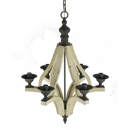 6 - Light Wood Chandelier, Hanging Light Fixture with Adjustable Chain for Kitchen Dining Room Foyer Entryway, Bulb Not Included