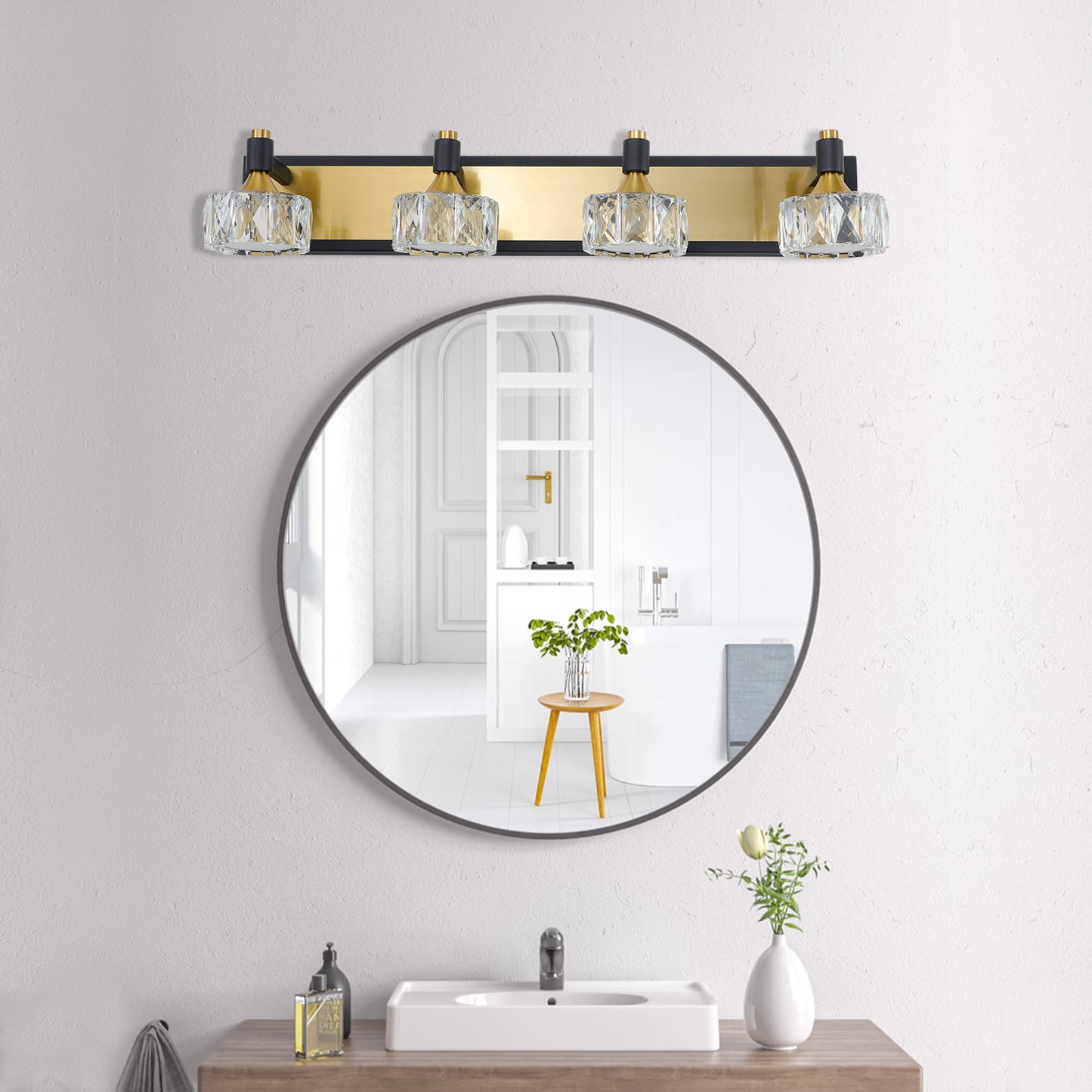 LED 4-Light Modern Crystal Bathroom Vanity Light Over Mirror Bath Wall Lighting Fixtures