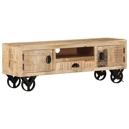 TV Cabinet with Wheels 43.3"x11.8"x14.6" Rough Mango Wood