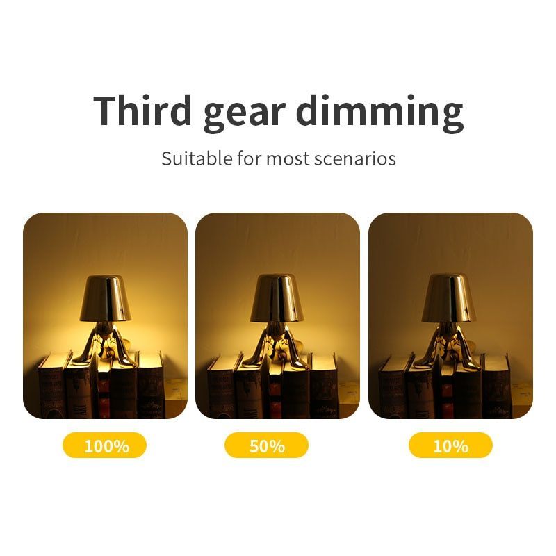 Creative lights for gift; Thinker Lamp Collection; Bedside Touch Control Table Lamp Cordless Led Nightstand Desk Lamp Creative Golden Man with Dimmable Brightness for Living Room; Bedroom; Office