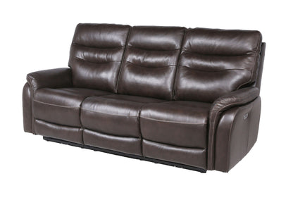 Top-Grain Leather Motion Sofa in Coffee - Contemporary Style, Reclining Footrests, USB Port