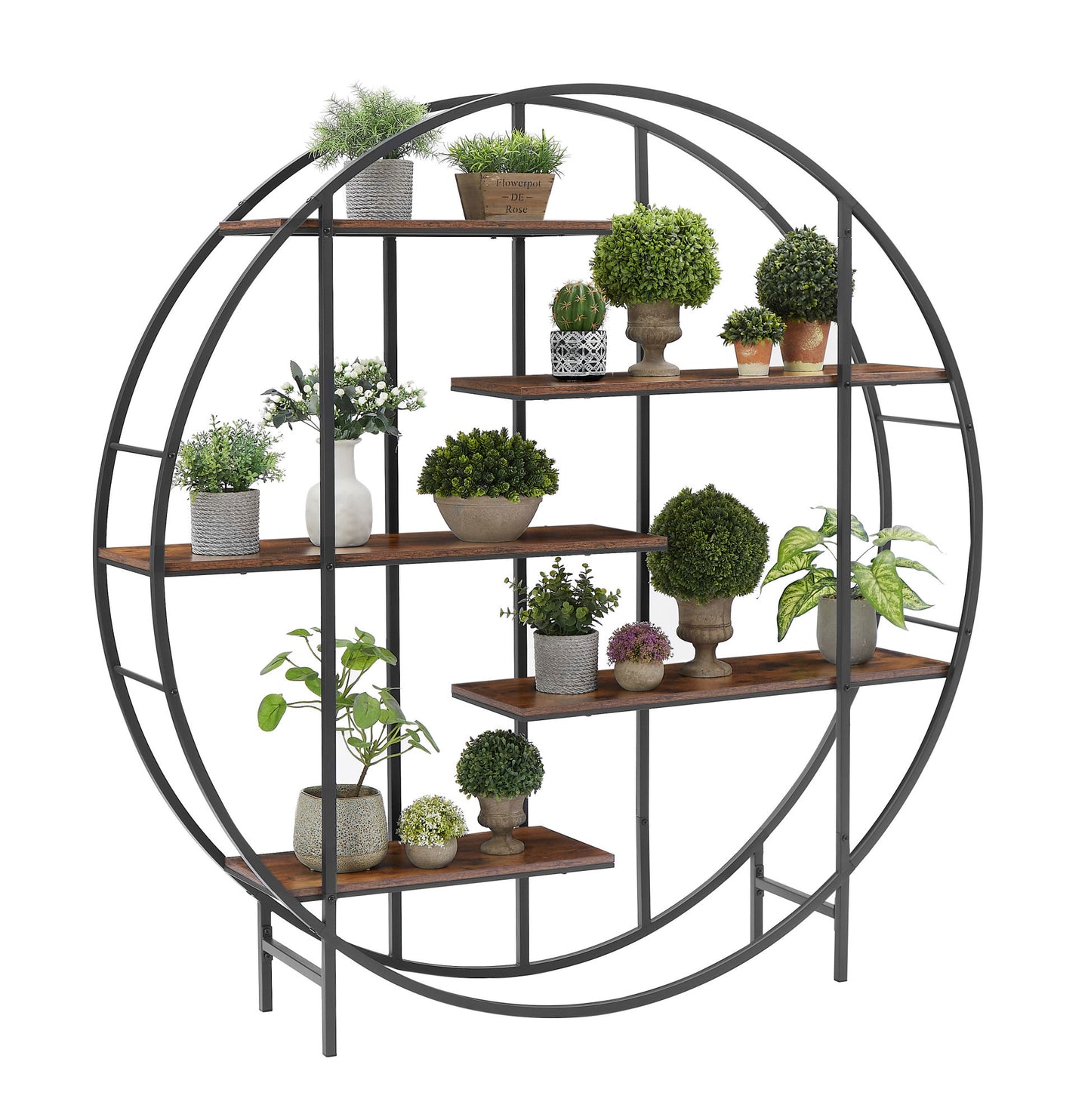 Round 5-Tier Metal Plant Stand bookcase storage rack;  Indoor Living Room Terrace Garden Balcony Display Stand