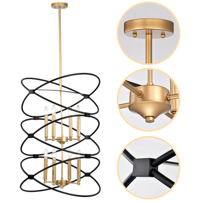 Transitional Gold/Matte Black Metal Chandelier Fixture, 8 lights, 2-Tier-Candle Ceiling Light for Living Room, Bedroom, Dining Room, Dimmable, E12, W23.6*H55