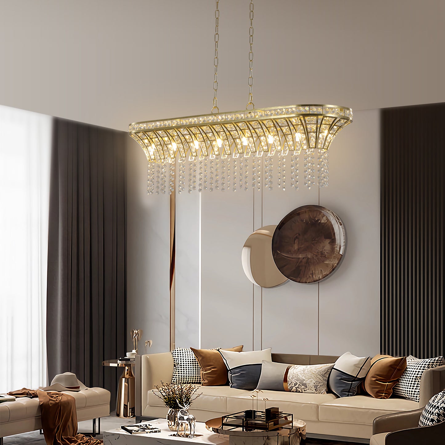 Modern Champagne Gold Kitchen Island Light - Oval Crystal ceiling chandelier