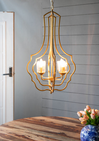 4 - Light Metal Chandelier, Hanging Light Fixture with Adjustable Chain for Kitchen Dining Room Foyer Entryway, Bulb Not Included