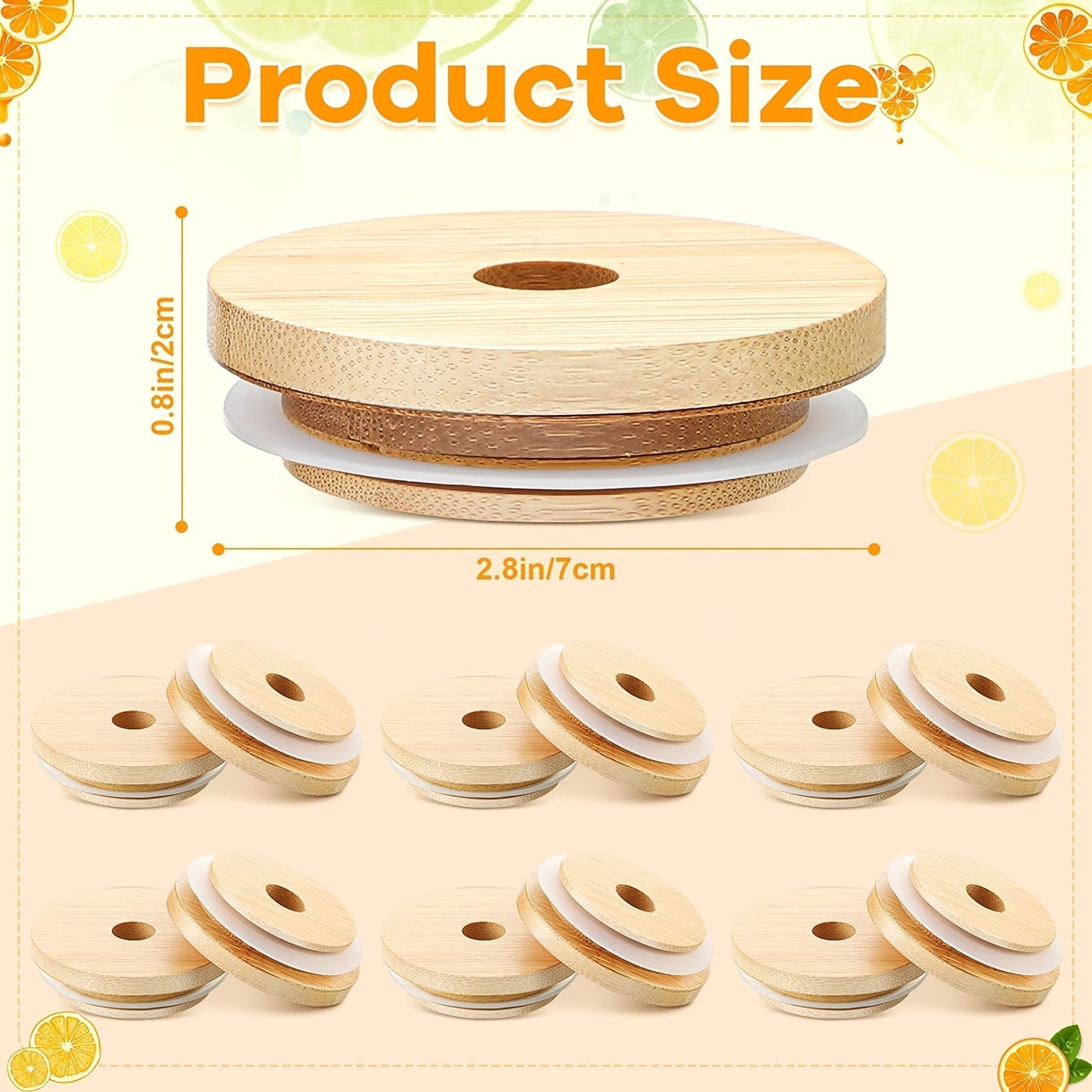 2/4pcs Bamboo Jar Lids With Straw Hole; Reusable Bamboo Jar Lids; Leak Proof Glass Canning Drinking Storage Jars; Canning Lids With Silicone Ring For Mason Canning Jar