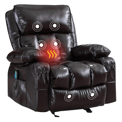 Recliner Chair Heating massage for Living Room with Rocking Function and Side Pocket(BROWN)