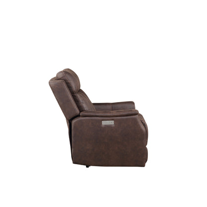 Compact Dual-Power Recliner - Contemporary Styling, Walnut Leatherette - Power Footrest, Power Headrest, USB Charging