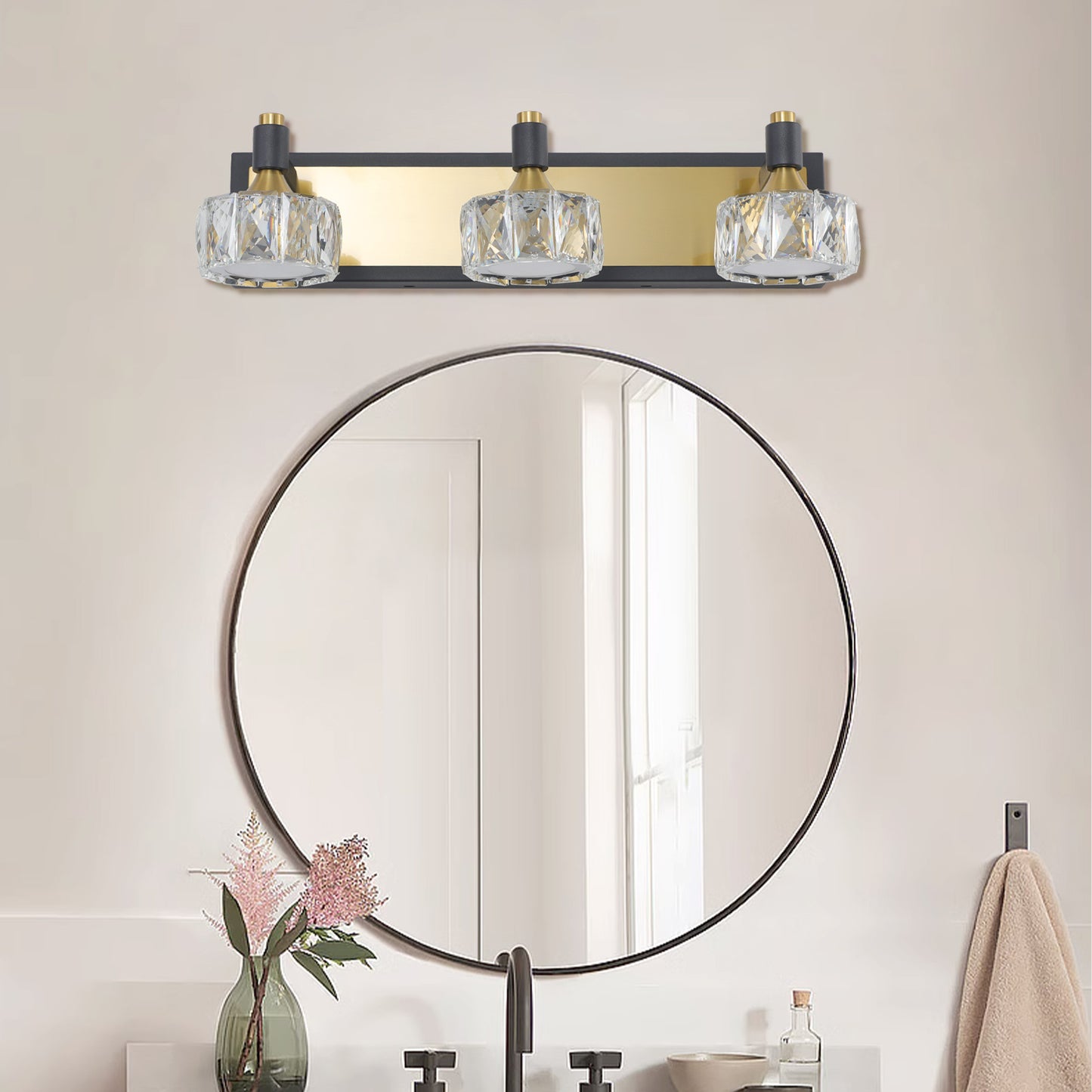LED 3-Light Modern Crystal Bathroom Vanity Light Over Mirror Bath Wall Lighting Fixtures