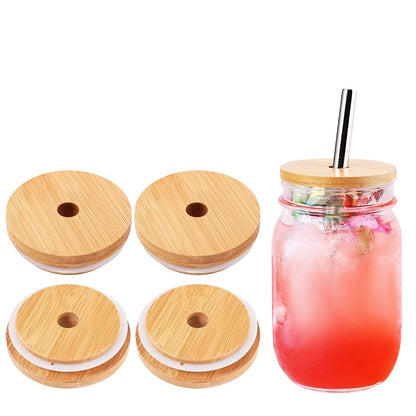 2/4pcs Bamboo Jar Lids With Straw Hole; Reusable Bamboo Jar Lids; Leak Proof Glass Canning Drinking Storage Jars; Canning Lids With Silicone Ring For Mason Canning Jar