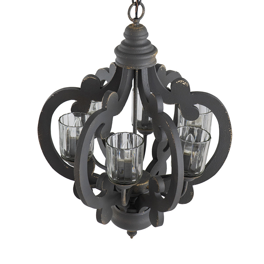 Farmhouse Chandelier, 6-Light Wood Chandelier Pendant Light Fixture with Adjustable Chain for Dining Room Living Room Entryway, Bulb Not Included