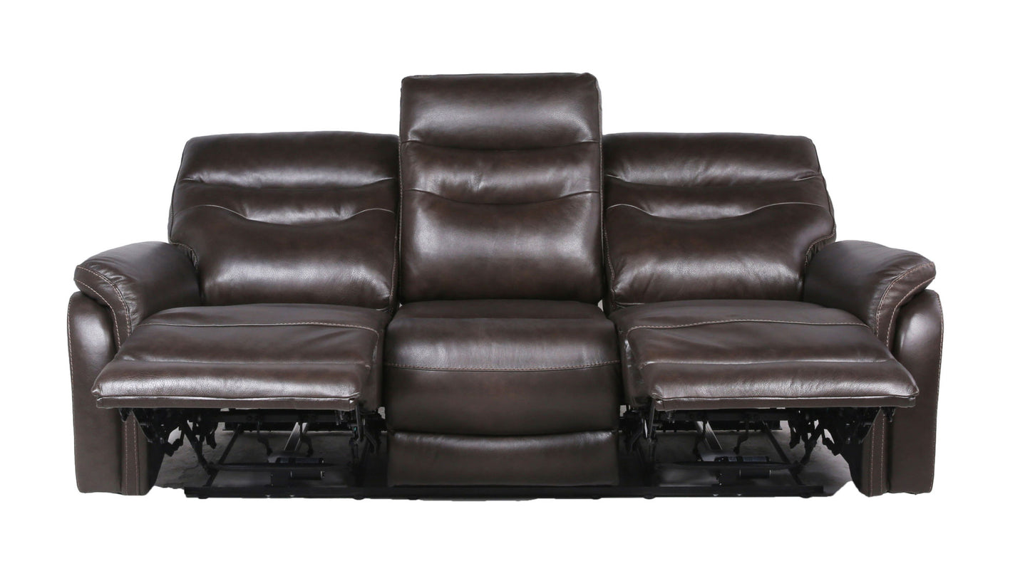 Top-Grain Leather Motion Sofa in Coffee - Contemporary Style, Reclining Footrests, USB Port