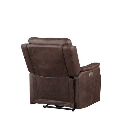 Compact Dual-Power Recliner - Contemporary Styling, Walnut Leatherette - Power Footrest, Power Headrest, USB Charging