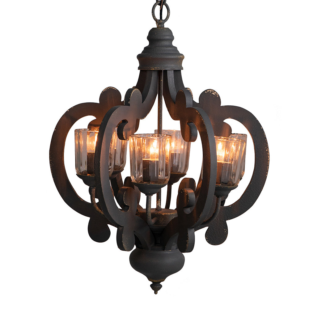 Farmhouse Chandelier, 6-Light Wood Chandelier Pendant Light Fixture with Adjustable Chain for Dining Room Living Room Entryway, Bulb Not Included