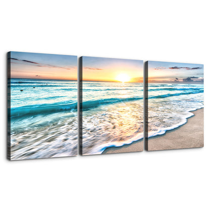 3 panels Framed Canvas Wall Art Decor,3 Pieces Sea Wave Painting Decoration Painting for Chrismas Gift, Office,Dining room,Living room, Bathroom, Bedroom Decor-Ready to Hang